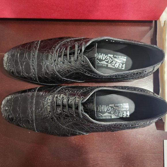 SALVATORE FERRAGAMO Black Crocodile Leather Derby (Black) - Picture 3 of 9